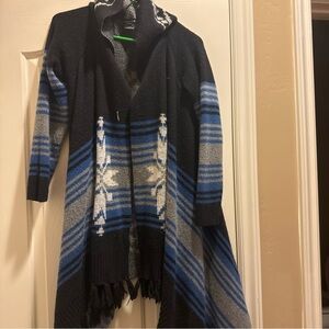 Wool angora Elegant Black and Blue Women's Cardigan